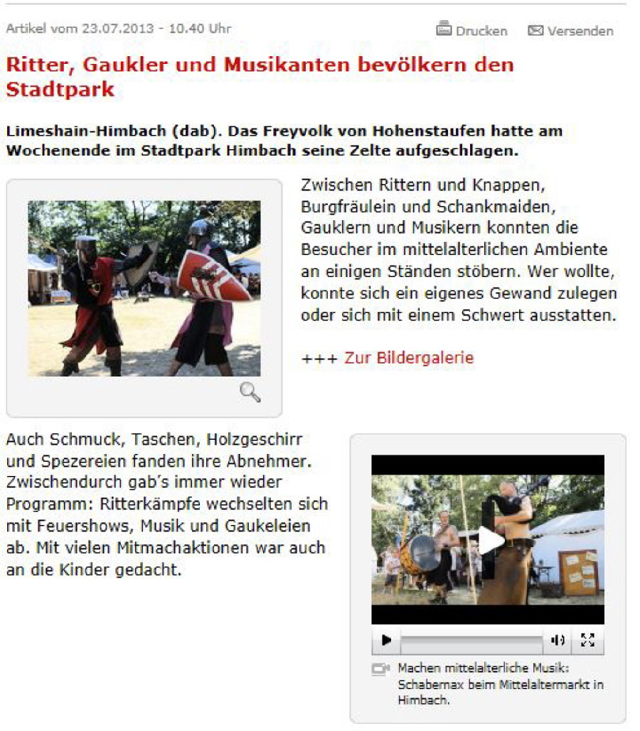 Wetterauer Zeitung - Mittelaltermarkt vom 20.07.2013